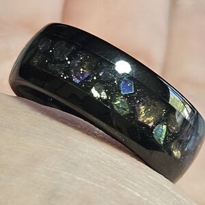 Meteorite & Galaxy Opal Black Tungsten Carbide Mens Wedding Ring Size 8